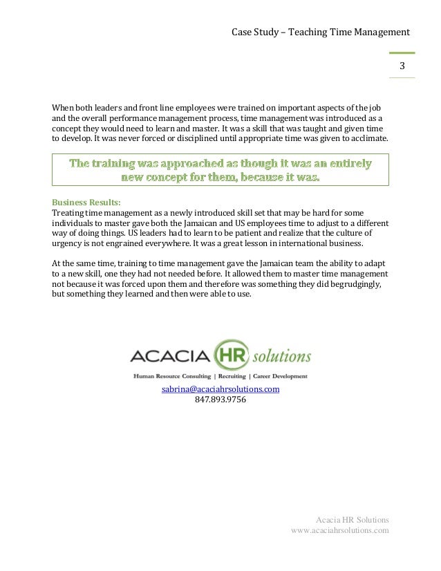 A case study on time management in a company report on time management
